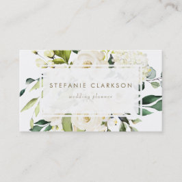 Weiße Rosen und Hydrangeas Visitenkarte