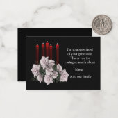 Weiße Rosen und Kerze nach der Beerdigung Danke Mitteilungskarte (Vorderseite/Rückseite Beispiel)