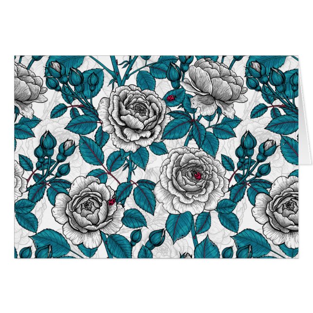 Weiße Rosen und Ladybusen (Vorderseite (Horizontal))