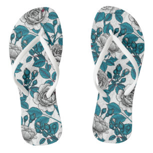 Weiße Rosen und Ladybusen Badesandalen