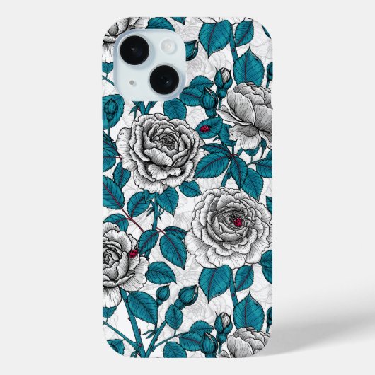 Weiße Rosen und Ladybusen Case-Mate iPhone Hülle (Rückseite)