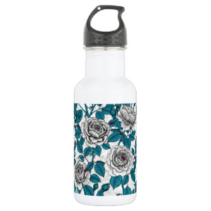 Weiße Rosen und Ladybusen Edelstahlflasche