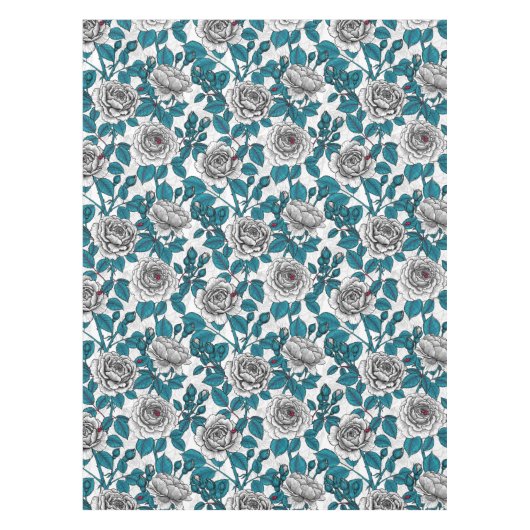 Weiße Rosen und Ladybusen Tischdecke (Vorderseite)