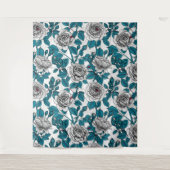 Weiße Rosen und Ladybusen Wandteppich (Vorderseite)