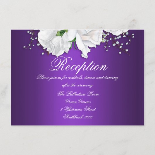 Weiße Rosen und Lila Blumenhochzeit Begleitkarte (Vorderseite)
