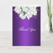 Weiße Rosen und Lila Hochzeiten Dankeskarte (Vorderseite)