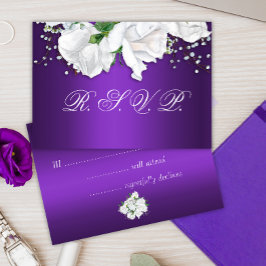 Weiße Rosen und Lila Tiefe RSVP Karte