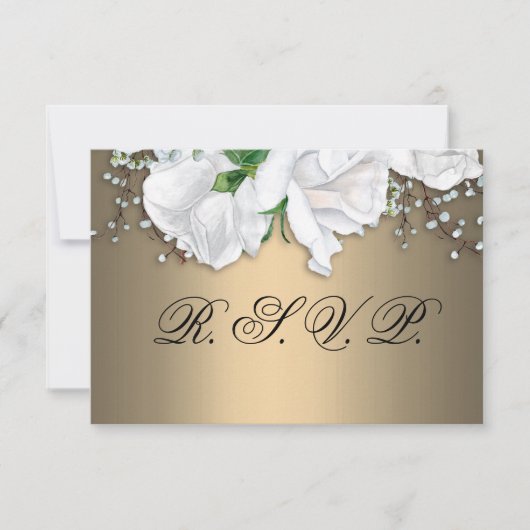 Weiße Rosen und metallische Bronze-Hochzeit RSVP (Vorderseite)