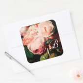 WEISSE ROSEN UND MORGEN GLORY MONOGRAM QUADRATISCHER AUFKLEBER (Umschlag)