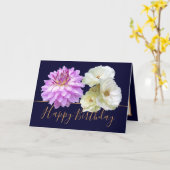 Weiße Rosen und Pink Dahlia Floral Bouquet Geburts Karte (Gelbe Blume)