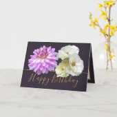 Weiße Rosen und Pink Dahlia Floral Bouquet Geburts Karte (Gelbe Blume)