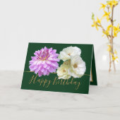 Weiße Rosen und Pink Dahlia Floral Bouquet Geburts Karte (Gelbe Blume)