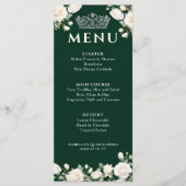 Weiße Rosen und Prinzessin Tiara Dark Green Menükarte (Vorderseite)
