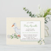 Weiße Rosen und Vintages Gänsestreuen laden ein Einladung (Stehend Vorderseite)