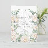 Weiße Rosen Wasserfarbe Elegante Hochzeit Einladung (Stehend Vorderseite)