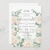 Weiße Rosen Wasserfarbe Elegante Hochzeit Einladung (Vorne/Hinten)