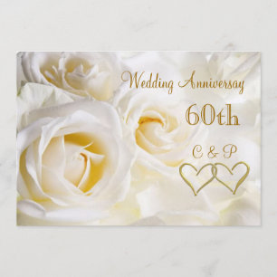 Weiße Rosen zum 60. Hochzeitstag Einladung