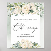 Weiße Rosenblätterung mit Aquarellgrün Poster (Vorne)