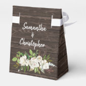 Weiße Rosenblume Dunkelbraunes Holz Rustikale Hoch Geschenkschachtel (Rückseite)