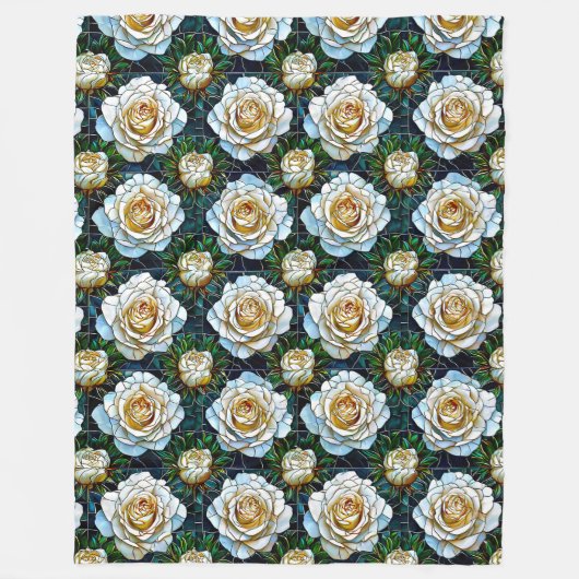 Weiße Rosenblumen Fleecedecke (Vorderseite)