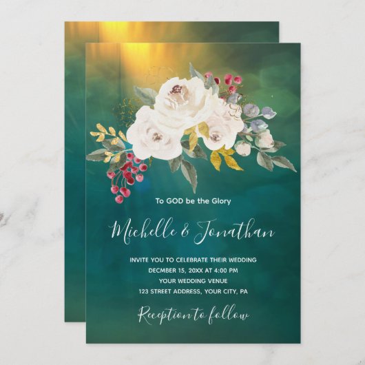 Weiße Rosenblüte auf Christlicher Hochzeit Einladung (Vorne/Hinten)