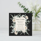 Weiße Rosenblüte auf der Christlichen Schwarzen Ho Save The Date (Stehend Vorderseite)