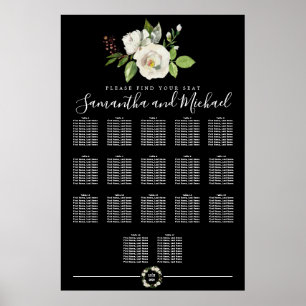 Weiße Rosenblüte auf schwarzen 17-Tisch-Sitzplaket Poster