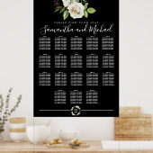 Weiße Rosenblüte auf schwarzen 18-Tisch-Sitzplaket Poster (Küche)