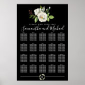 Weiße Rosenblüte auf schwarzen 20-Tisch-Sitzplaket Poster (Vorne)