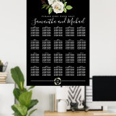 Weiße Rosenblüte auf schwarzen 20-Tisch-Sitzplaket Poster (Heimbüro)