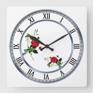 weiße Rosenblüten, Pierre Joseph Redouté Quadratische Wanduhr