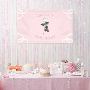 Weiße Rosenblüten-Rosa-Brautdusche Banner
