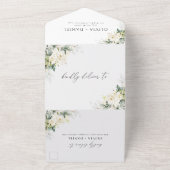 Weiße Rosenblütenhochzeit - alles in einer Einladu All In One Einladung (Außenbereich)