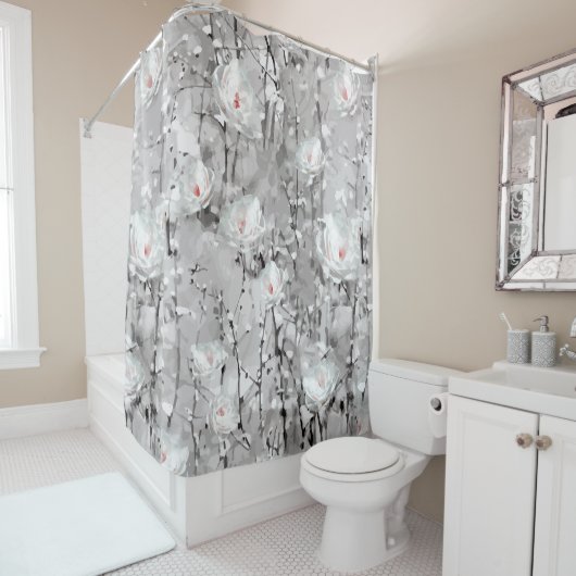 Weiße Rosenblütenmuster Duschvorhang (Beispiel)