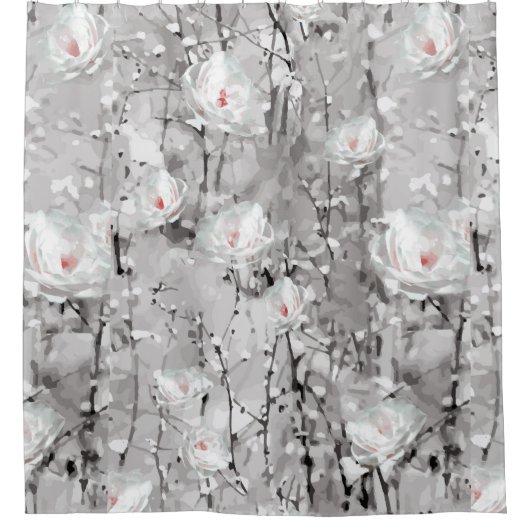 Weiße Rosenblütenmuster Duschvorhang (Vorderseite)