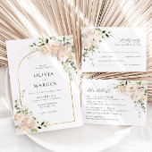 Weiße Rosenblütenterrasse Elegante Wedding RSVP Ka Karte
