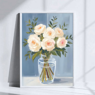 Weiße Rosenbouquet Elegante Aquarell-Blumen Poster