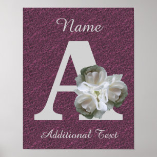 Weiße Rosenbouquet-Monogramm A Personalisiert Poster