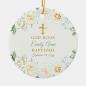 Weiße Rosengärten Blumendelle Taufe Foto Keramik Ornament (Vorne)