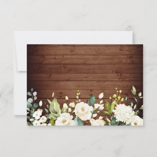 Weiße Rosengrün Laternenwald Rustikales Holz RSVP Karte (Rückseite)