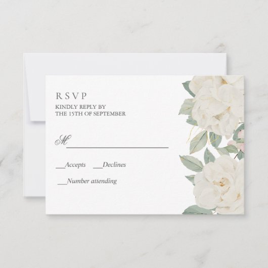 WEISSE ROSES ELEGANTER BOTSCHAFTLICHER RSVP KARTE (Vorderseite)