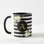 WEISSE ROSES Gold Monogramm Schwarz-weiß gestriche Tasse (Links)