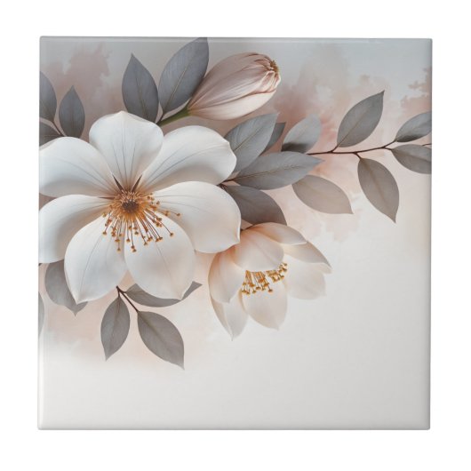 Weiße Röte 3-D-Blume Fliese (Vorderseite)