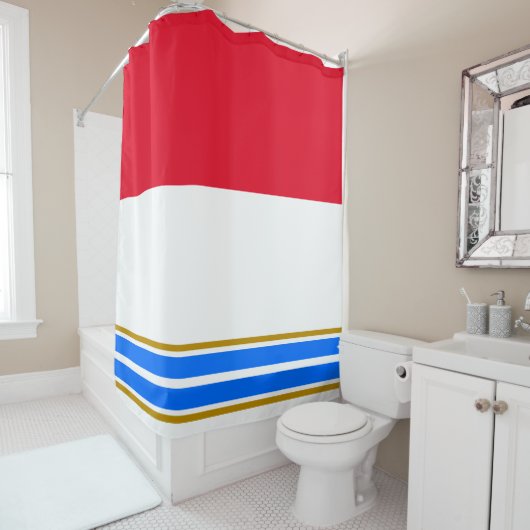 Weiße, rote, blaue Kante Streifen Duschvorhang (Beispiel)