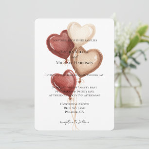 Weiße rote Creme-Herzballons Hochzeit Einladung