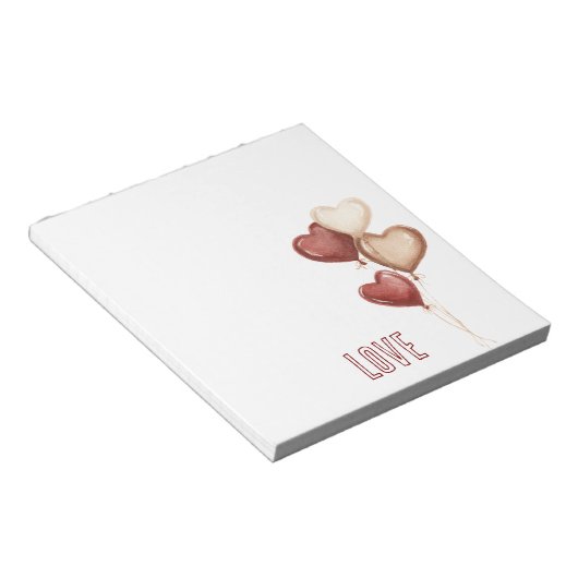 Weiße rote Creme-Herzballons Liebe  Notizblock (angewinkelt)
