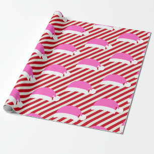 Weiße rote gestreifte Weihnachtsmütze rosa Santa H Geschenkpapier