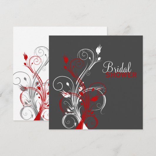 Weiße, rote, graue Blumendusche Einladung (Vorne/Hinten)