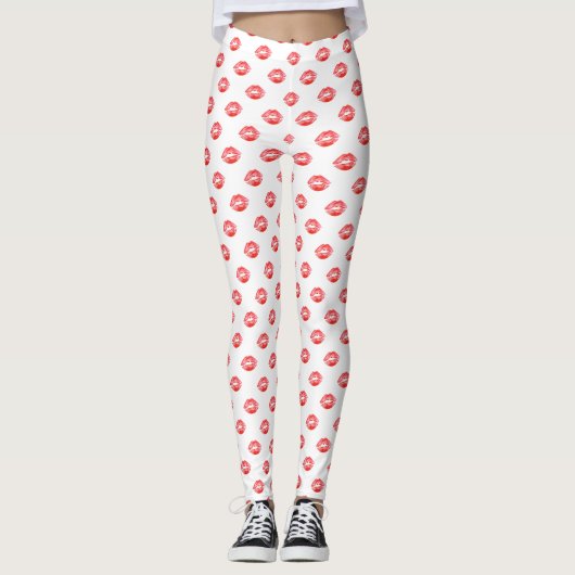 Weiße rote Hosen Kuss der Lippendruck-Leggings Leggings (Vorderseite)