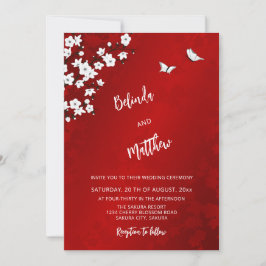 Weiße rote Kirschblüte | Informelle Hochzeit Einladung